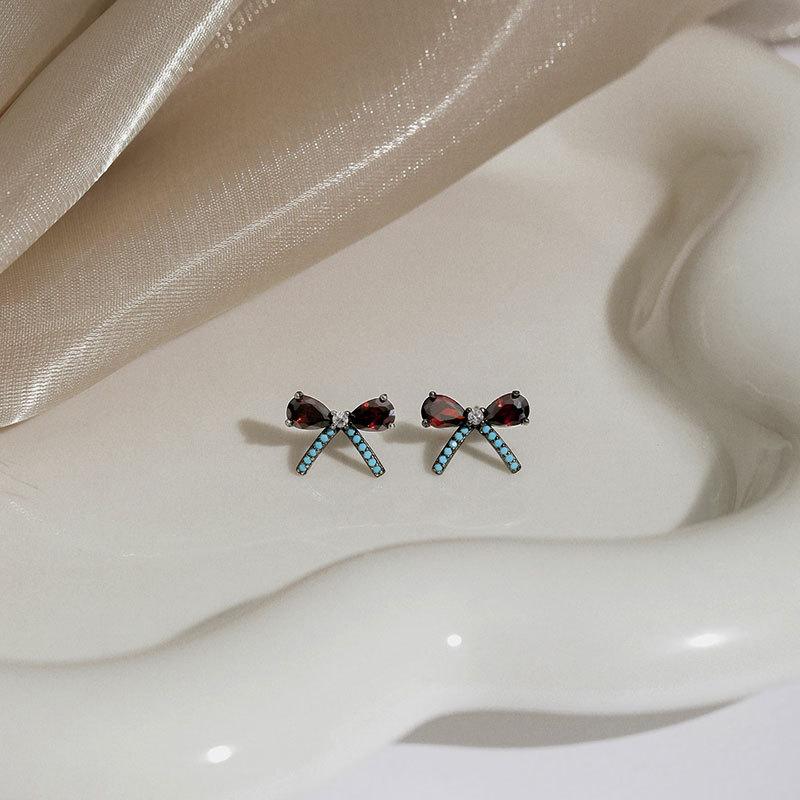 Schleifen-Ohrstecker Französische Retro-Ohrringe Neujahrs-Dark-Style Schwarzgoldene Ohrringe