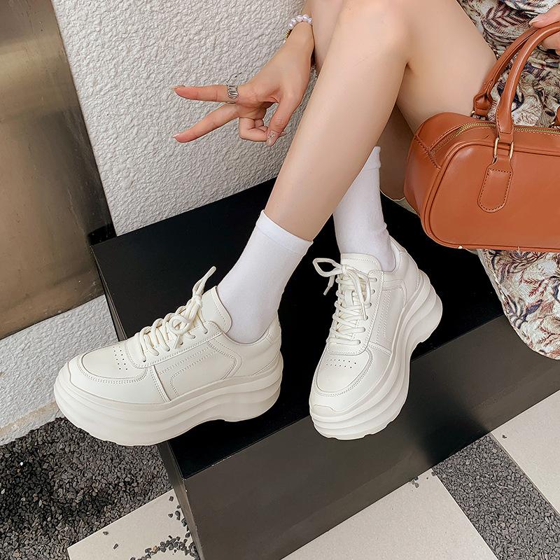 Platform leather women s shoes new spring and autumn muffin shoes inner height increase spring versatile white board shoes 34