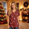 Women's Christmas Print V-Neck Short Sleeve Scrub Top with Pockets Caregiver Uniform