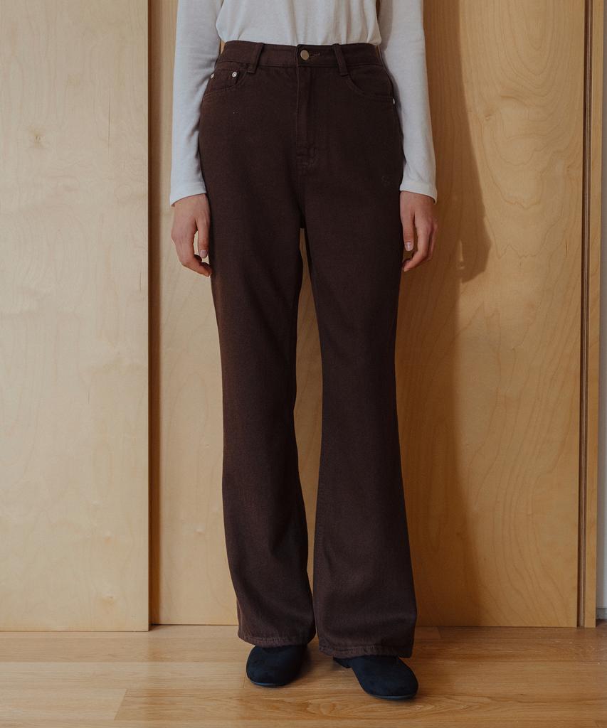 LAMINEZ Semi-Bootcut Cotton Pants - Brown