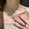 Elegant French Retro Ruby Necklace & Diamond Ring Set for Women: Unique, Noble, and Versatile