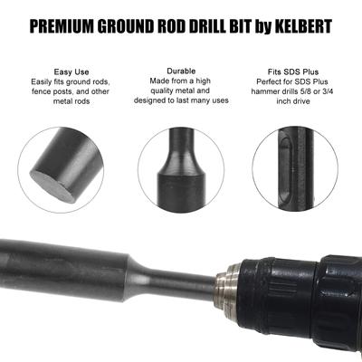 Poinçon pour tiges de terre SDS Plus 15mm Tiges de terre Acier trempé Durable Poinçon pour tiges de terre Accessoires pour outils électriques