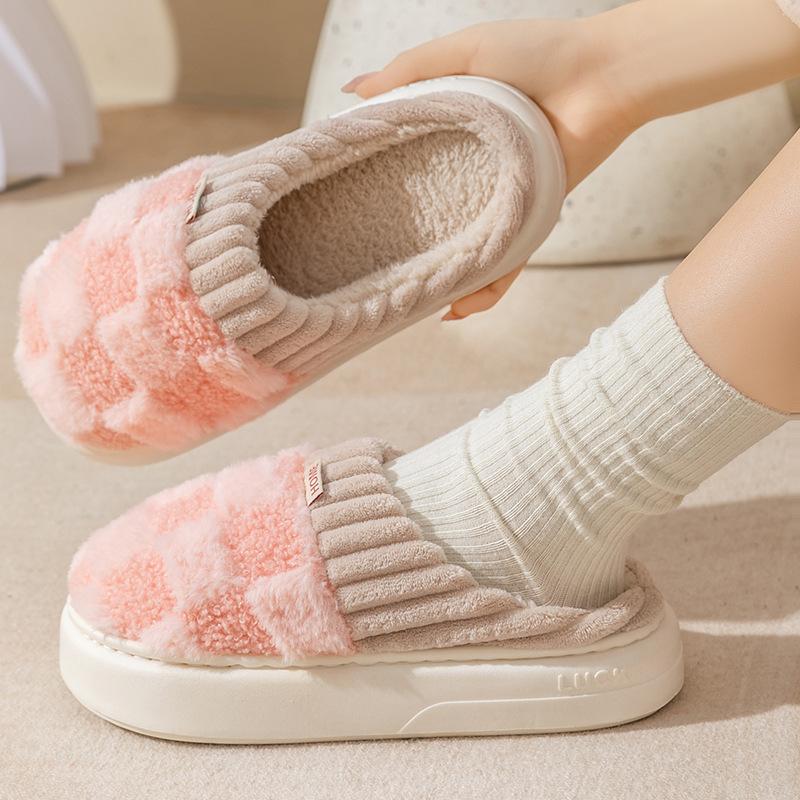 Stepping On Shit Cotton Slippers Women's Winter Home Indoor Thick Bottom Warm Home Non-slip Wool Slippers Women
