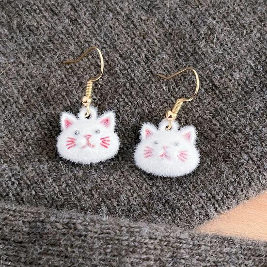 1 Pair Women Earrings Lightweight Flocking Cat Design Drop Earrings