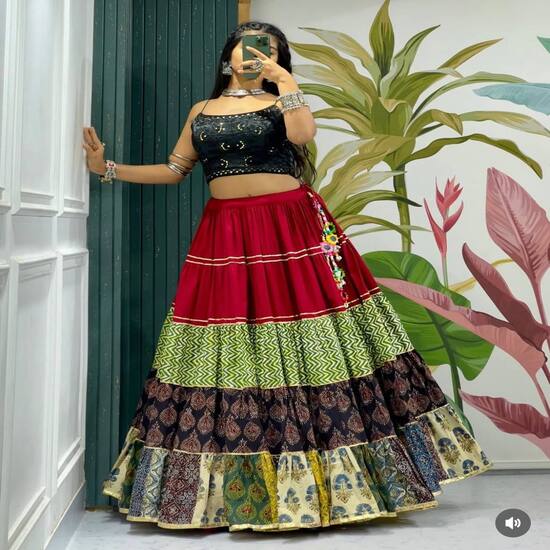 Vibrant Multi-Tiered Lehenga Set with Embellished Top & Dupatta