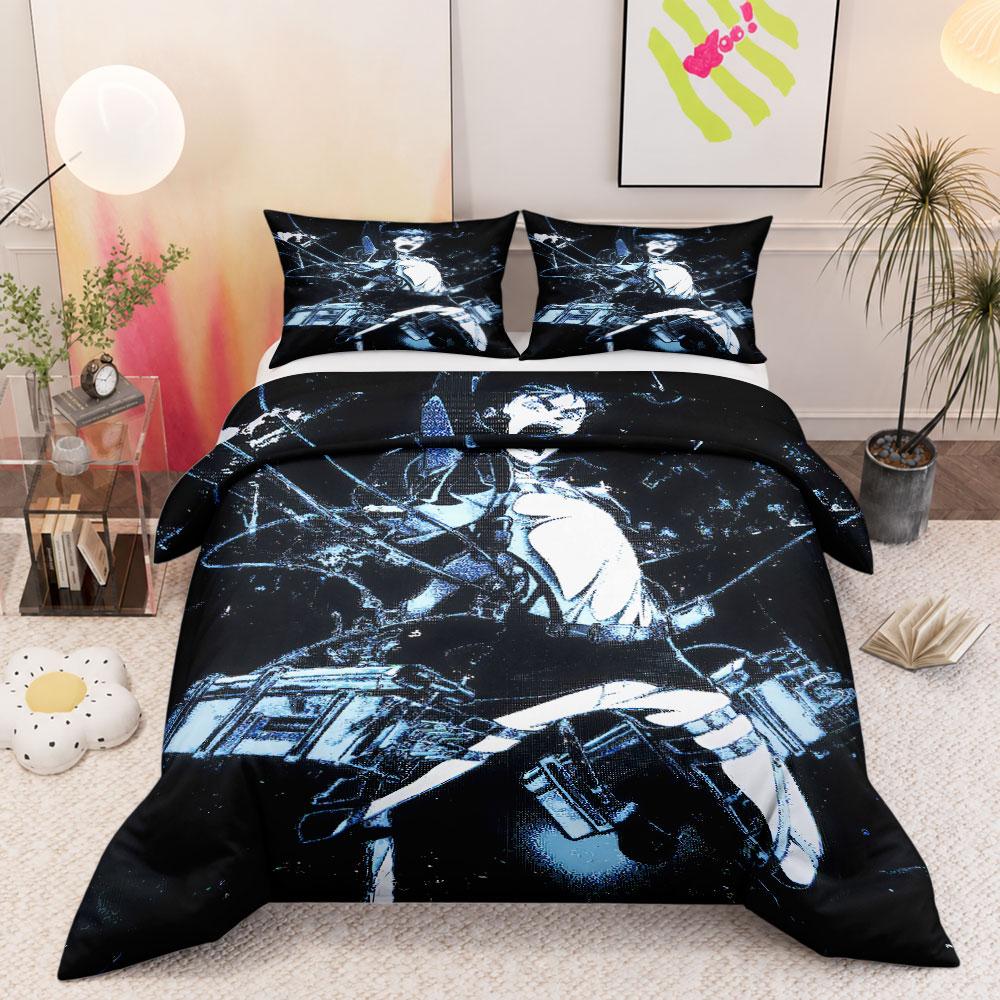 Decorative A-Attack O-On T-Titans Anime Poster Dark Bedding Set, Reversible Duvet Cover Set for Any Season, Elegant Bedding Set for Bedroom