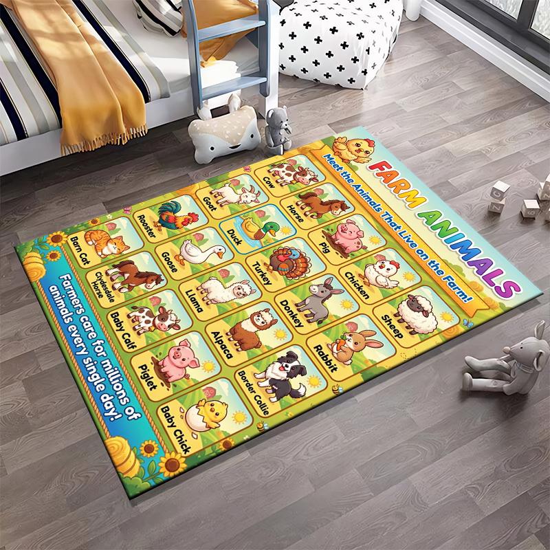 Farm Animals Illustration Rug Non-slip rug suitable for living room and bedroom sofas.