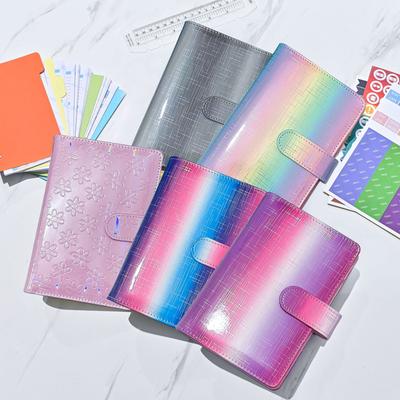 Bloco de notas A6 Binder Gradient Laser Inglês Bloco de notas PU caderno de folhas soltas Planeje esta semana Planeje o mês Planeje o Ledger Papelaria de escritório