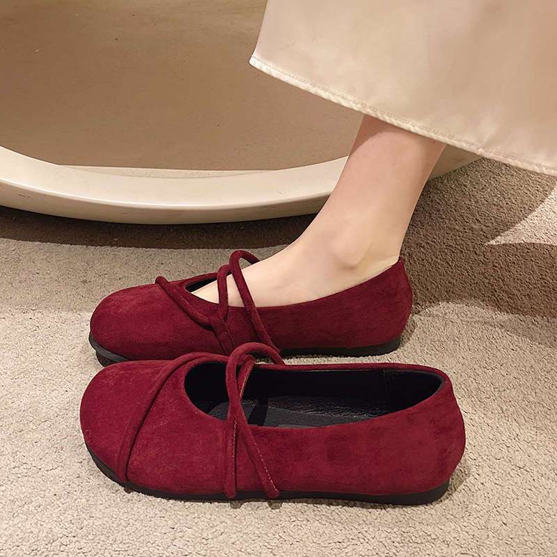 Versatile ballet shoes women's French retro round head shallow mouth flat bottom Mary Jane single shoes 2025 new