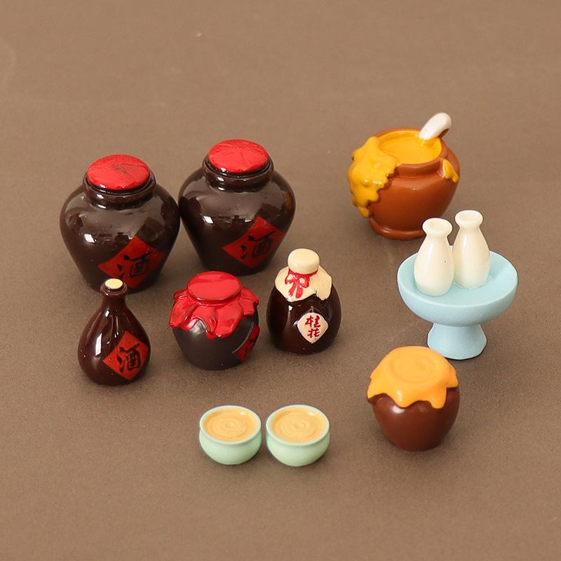 Mini OB11 Retro Wine Jar & Bowl with Wooden Table Dollhouse Accessory