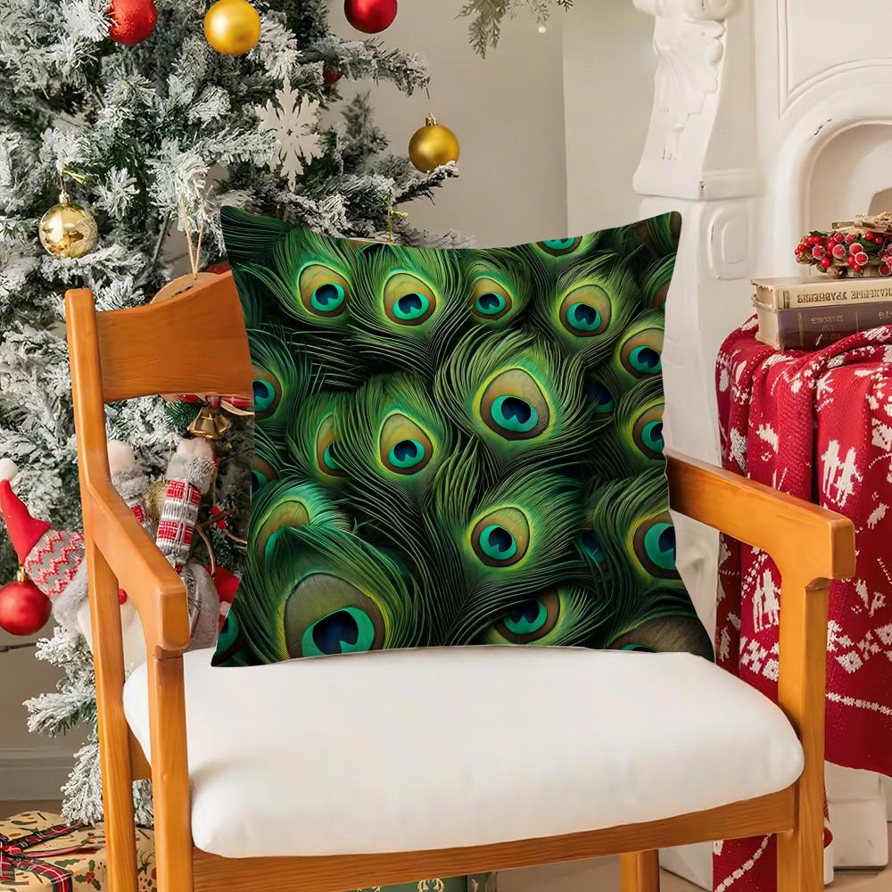Peacock FASHION Pillow Case Silky Short Plush With Invisible Zipper Dustproof Sofa Cushion Cover For Home Decor
