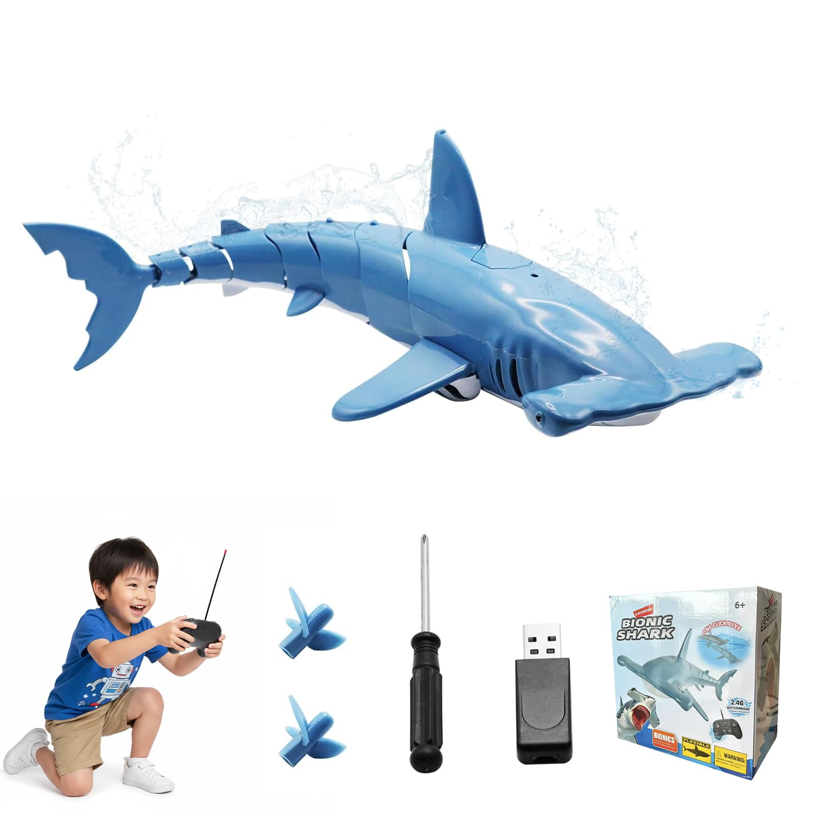 

TTFP Shark RC Submarine Toy Swimming Fish 2.4G USB Rechargeable Waterproof Electric Birthday Gift Blue
