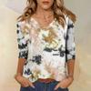 Women's Fashion Casual Three-quarter Sleeve Tie-Dye Printed Round Neck Top