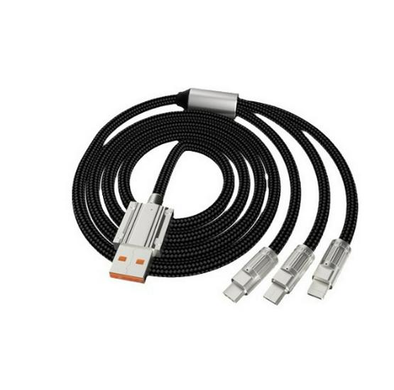 120W Orange 3-in-1 Braided Fast Charging Cable for Android, Apple & Type-C