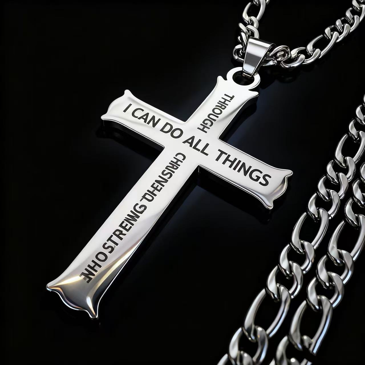 Stainless Steel Cross Chain Necklace Pendant for Men Women Religious Jewelry Accessories