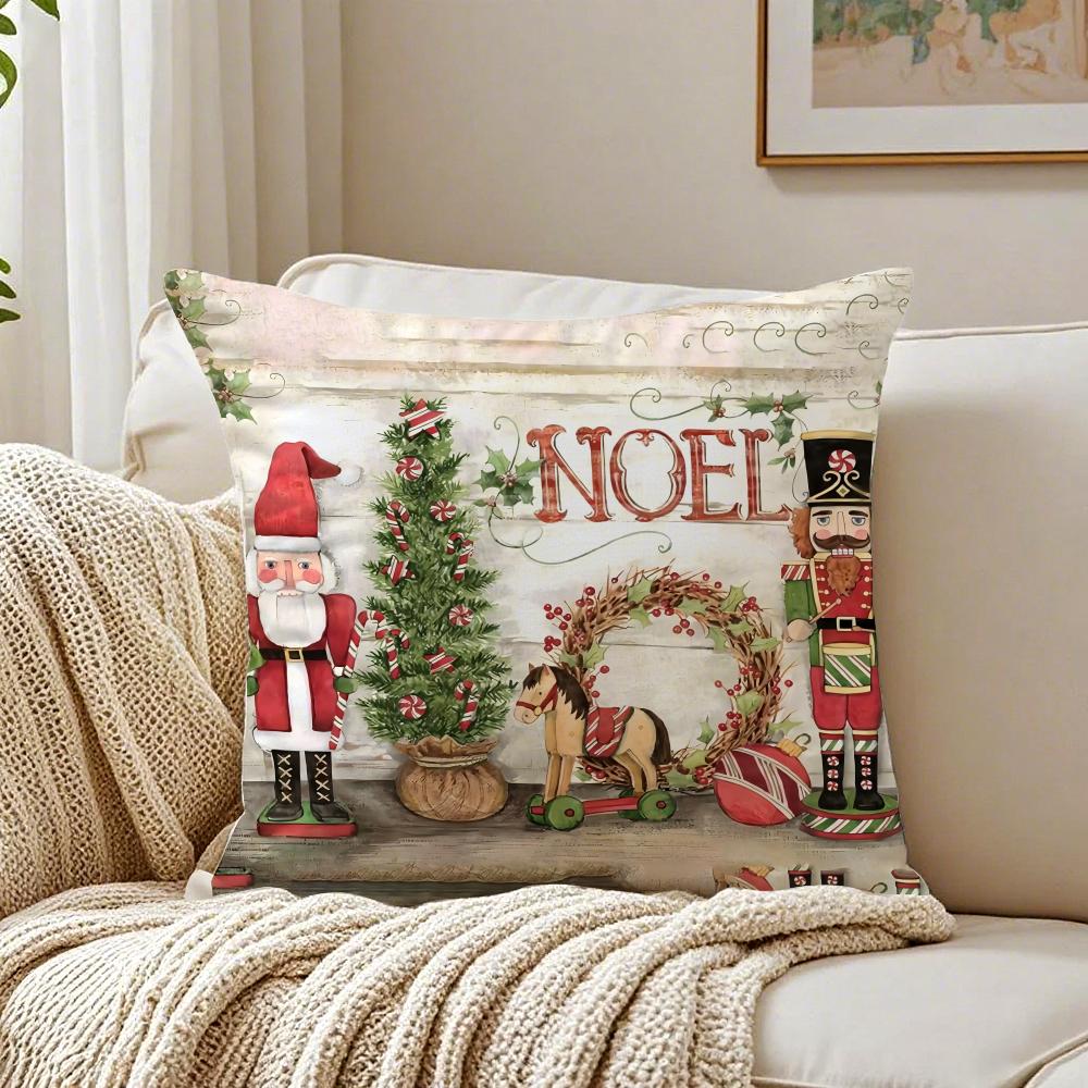 Christmas Red Candle Cushion Cover Linen Minimalist Soft  for Sofa Bed Home Room Decor