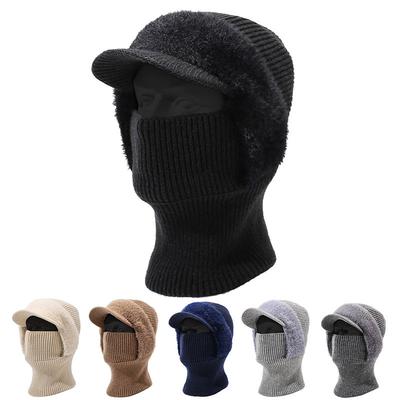 Chapéu Cachecol de Tricô Outono Inverno Peça Única Veludo Duas Peças Gorro Cobertura Facial Quente À Prova de Frio Gorro de Lã