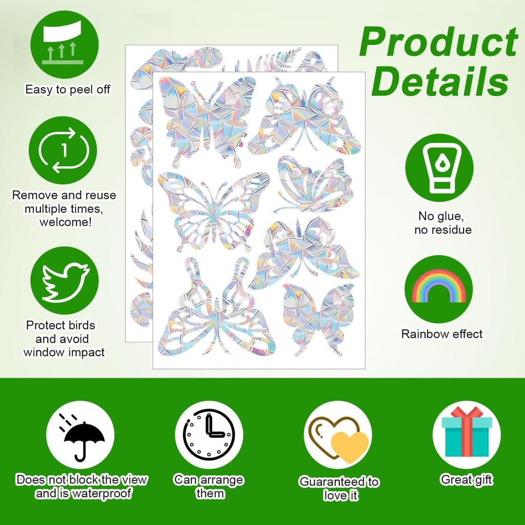 4 Sheets Anti Collision Window Clings, Rainbow Reflection Window Sticker To Prevent Bird Strikes Bird Alert Static Decals Window Strike Prevention