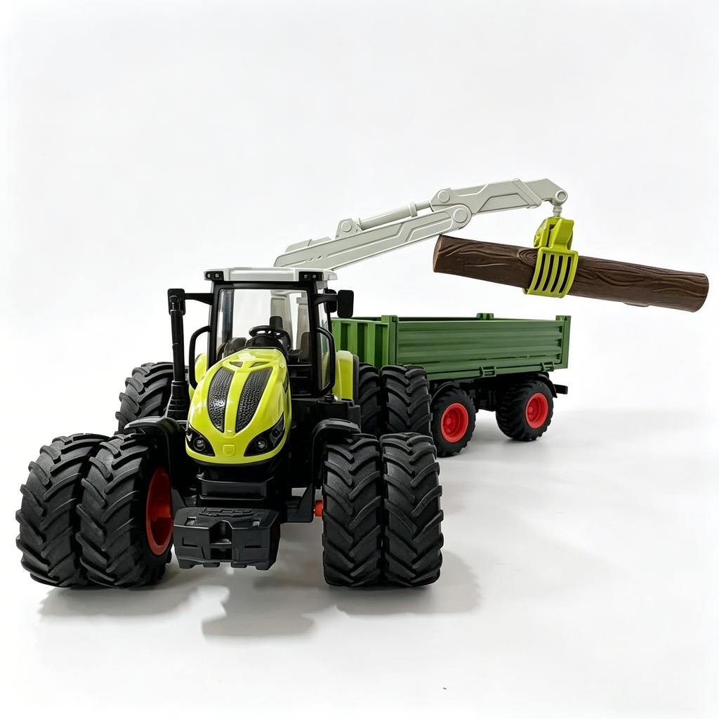 Large Sound & Light Farm Tool Vehicle Toy with 3 Toy Wooden Strip Transport Feature for Kids Farm Entertainment