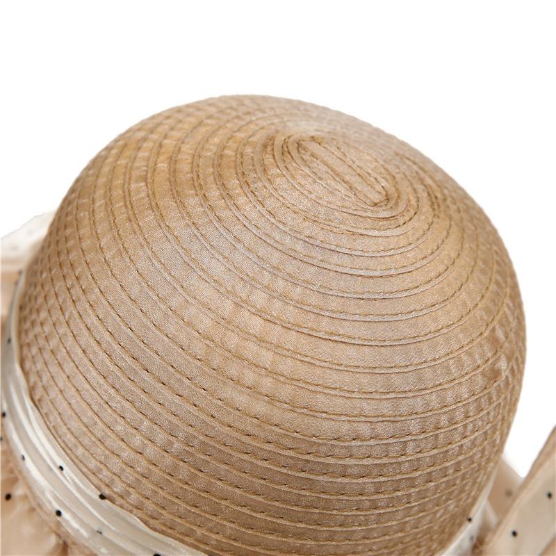 Foldable bow elegant travel bucket hat spring and summer organza straw hat sun protection sun hat women