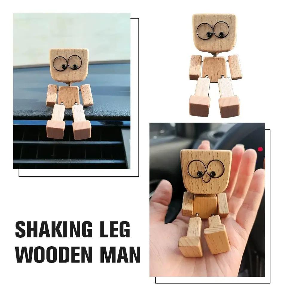 1 sada Třesoucí se dřevěná figurka muže s 12 magnetickými výrazy Ručně vyrobená třesoucí se nohy dřevěná panenka Dekorace na palubní desku auta, na stůl