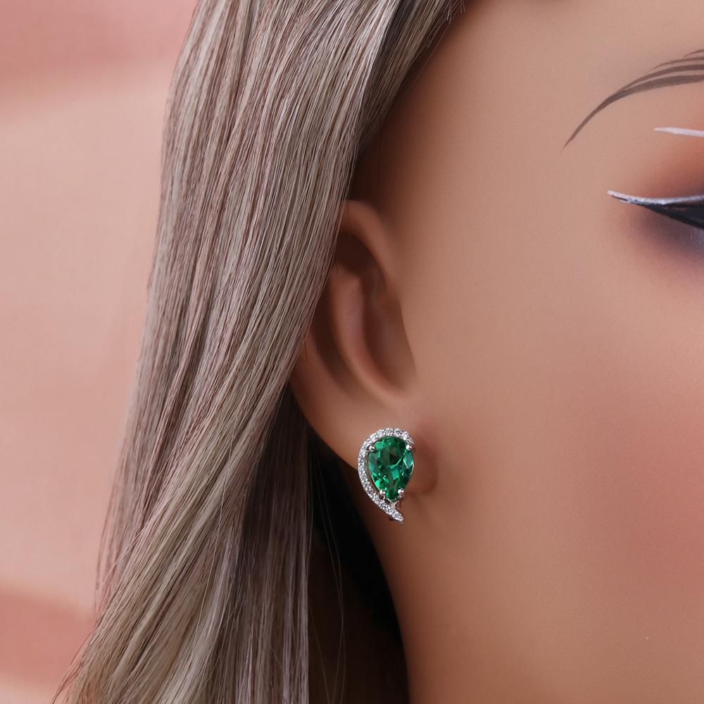 Elegant 925 Sterling Silver Earrings 4.20ct created pear 7*10mm emerald Nano Luxury Jewelry for Women's Birthday and party Gifts