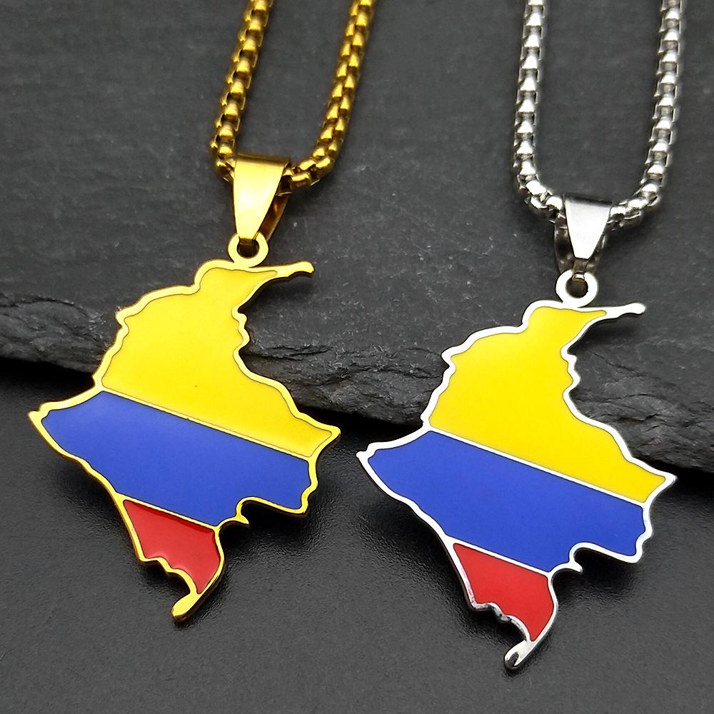 Colombia Map Flag Pendant Necklace For Women Men Stainless Steel Gold Color South America Country Nation Art Male Jewelry Gifts