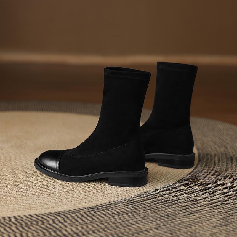 Krazing Po Microfiber Flock Winter Round Toe Size 33 Chelsea Boots Size 43 Zipper High Quality Low Heels Ankle Boots