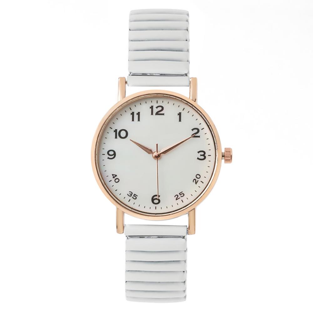 Simple Digital White Face Ladies Quartz Watch Casual Stainless Steel Stretch Strap Fashion Women Dress Clock Watches