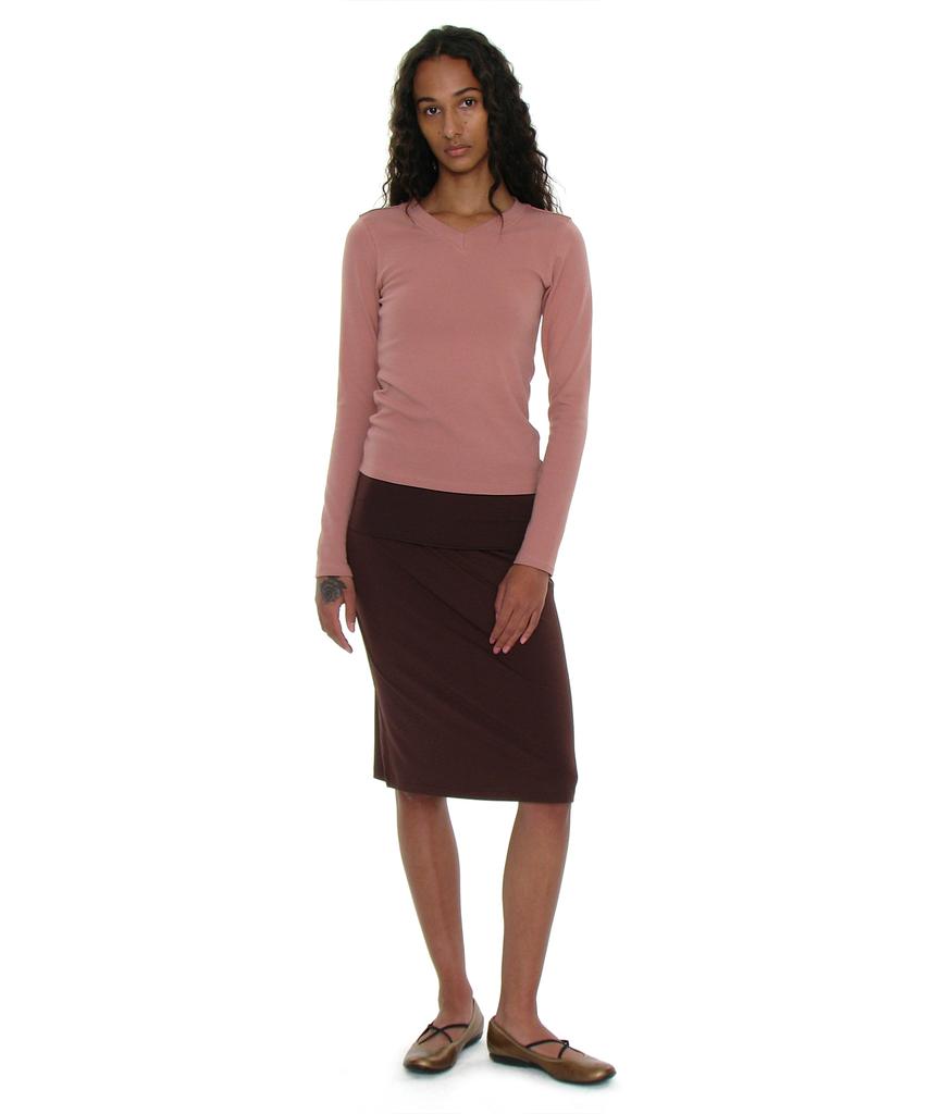 PARTIMENTO WOMEN Pwc V-Neck Baby Long Sleeve Tee_Brick