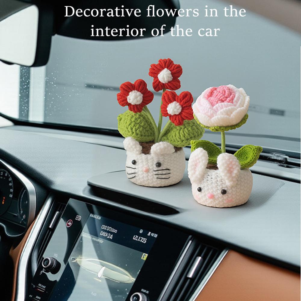 New Animal Crochet Flower Pot Cute Handwoven Flowers Knitting Flower Bookshelf Car Decoration Friends Gifts