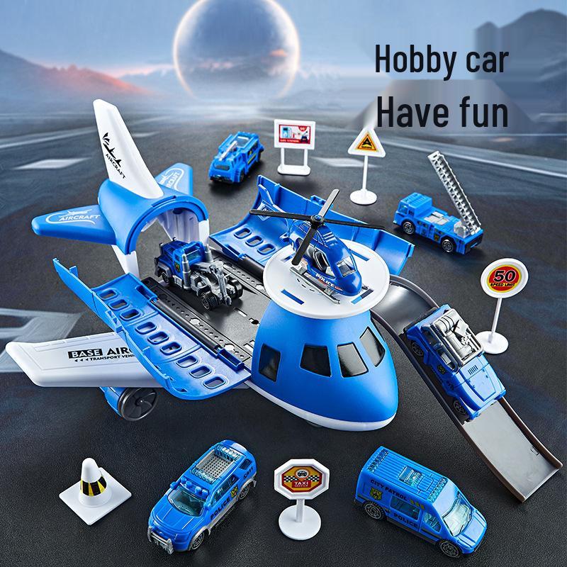 Multi-Functional Toy Airplane Set with Storage, Road Sign, and Track for Kids