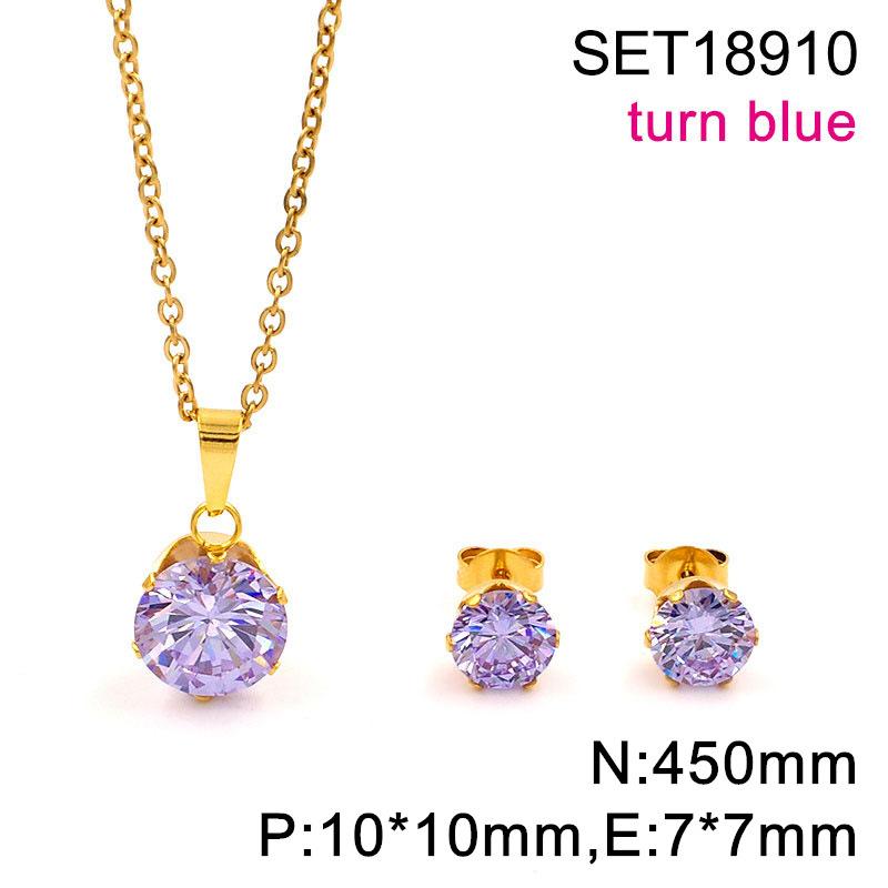 Popular in Europe and The United States, Round Color Zircon Titanium Steel Set, Versatile Exquisite Women's Collarbone Chain Earrings, Versatile 2026