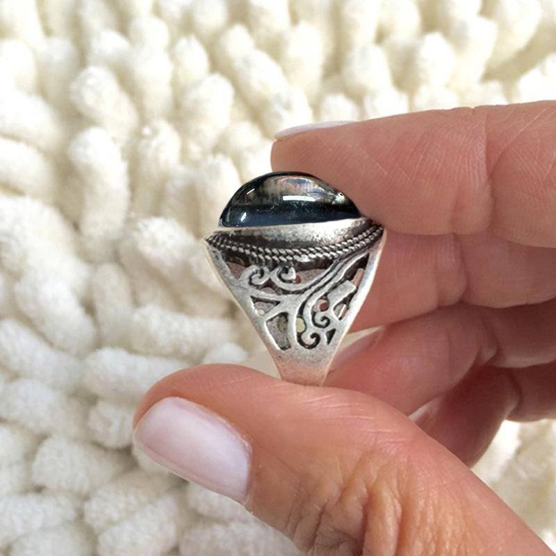 Vintage Ovaler Epoxidharzring Damen, Retro Literarischer und Mysteriöser Ring, Alter Schmuck