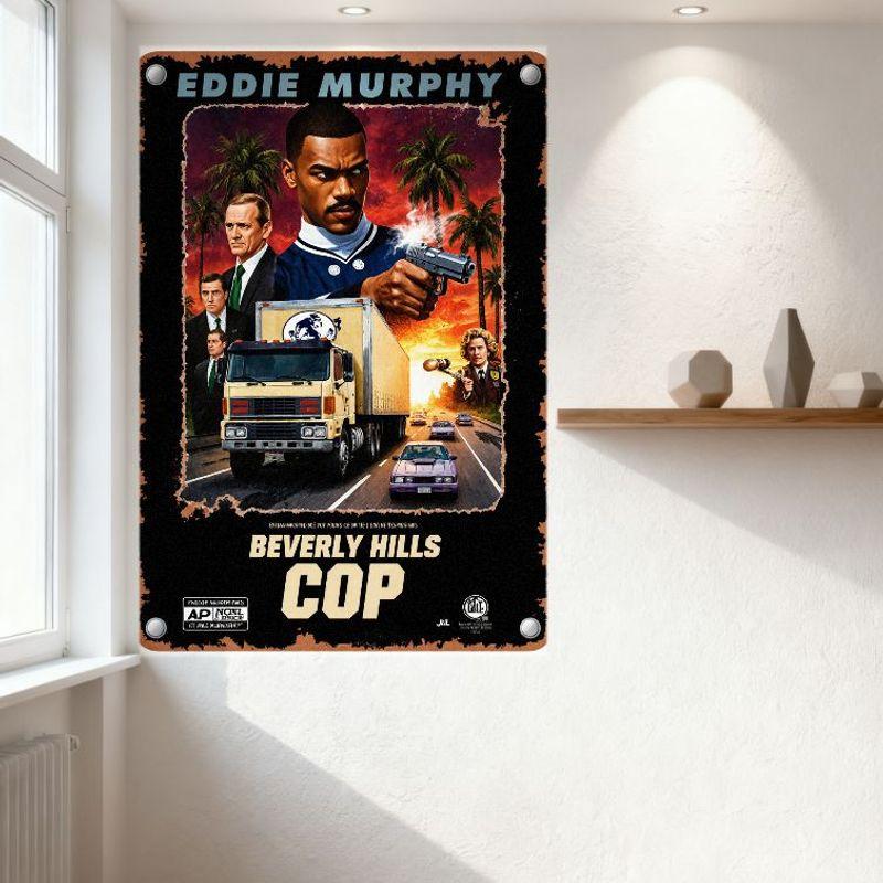 Beverly Hills Cop Retro Distressed Metallschild - Eddie Murphy Filmplakat Wandkunst für Heimbar Man Cave Dekoration