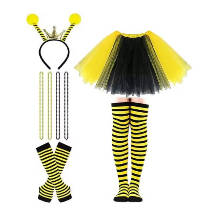 Zestaw Kostiumów Cosplay na Halloween 2026 Pszczoła ze Skrzydłami, Peleryną, Opaską na Głowę i Okularami dla Dorosłych i Dzieci