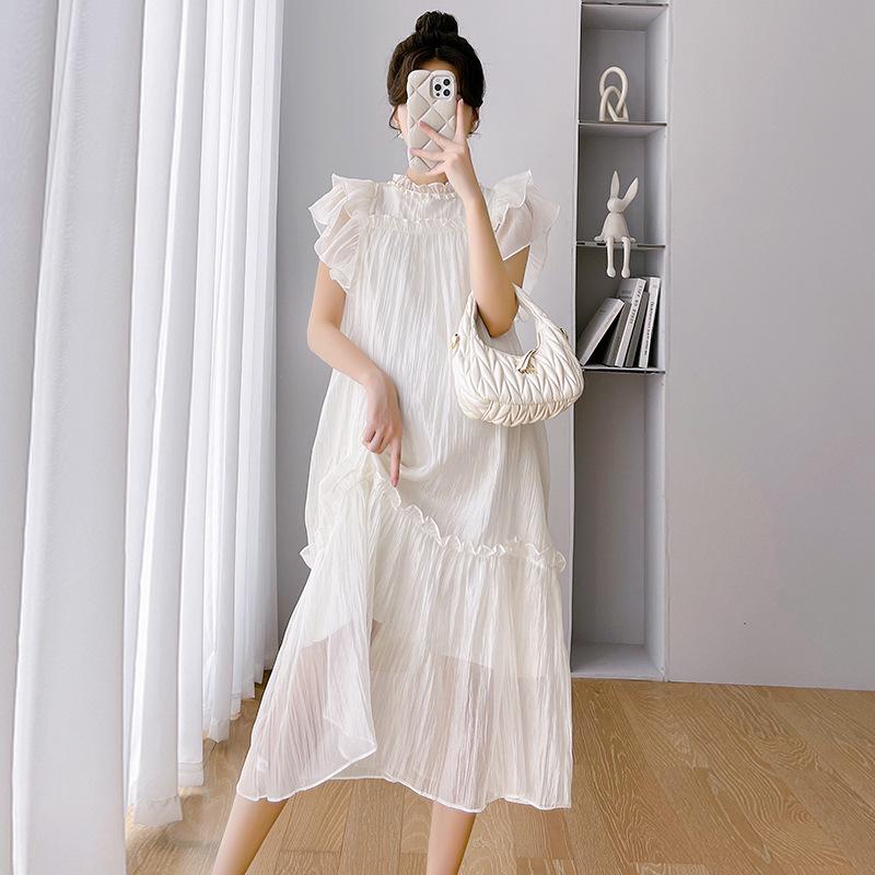 Dostępne teraz: Letnia sukienka ciążowa z falbankami na rękawach i perłowego tencelu, 2025