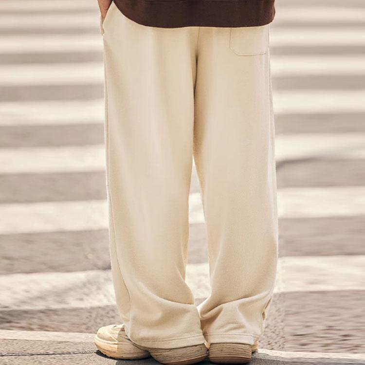 Li Ning Casual Loose Mid Waist Straight Leg Knitted Sports Pants Unisex Pants Milk-Brown AKLTC53-2