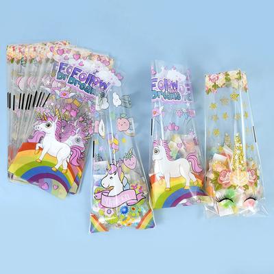 Charm With Twist Ties Dinosaur Party Supplies Candy Gift Bag Transparent 50pc Birthday Party Unicorn Mermaid Cartoon Animal Packaging Bag Plastic Kid