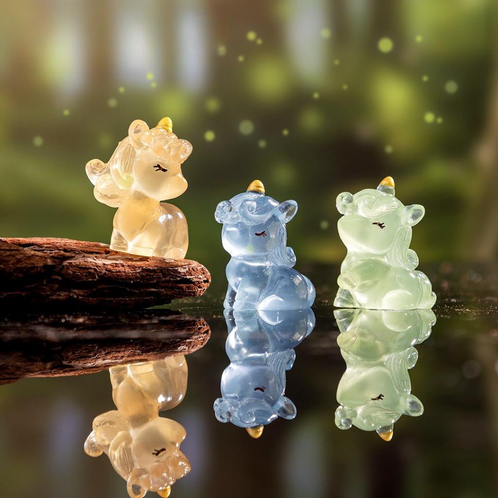 5Pcs Cartoon Luminous Unicorn Miniatures Glow in the Dark Resin Ornaments Fairy Garden Decoration Moss Terrarium Micro Landscape