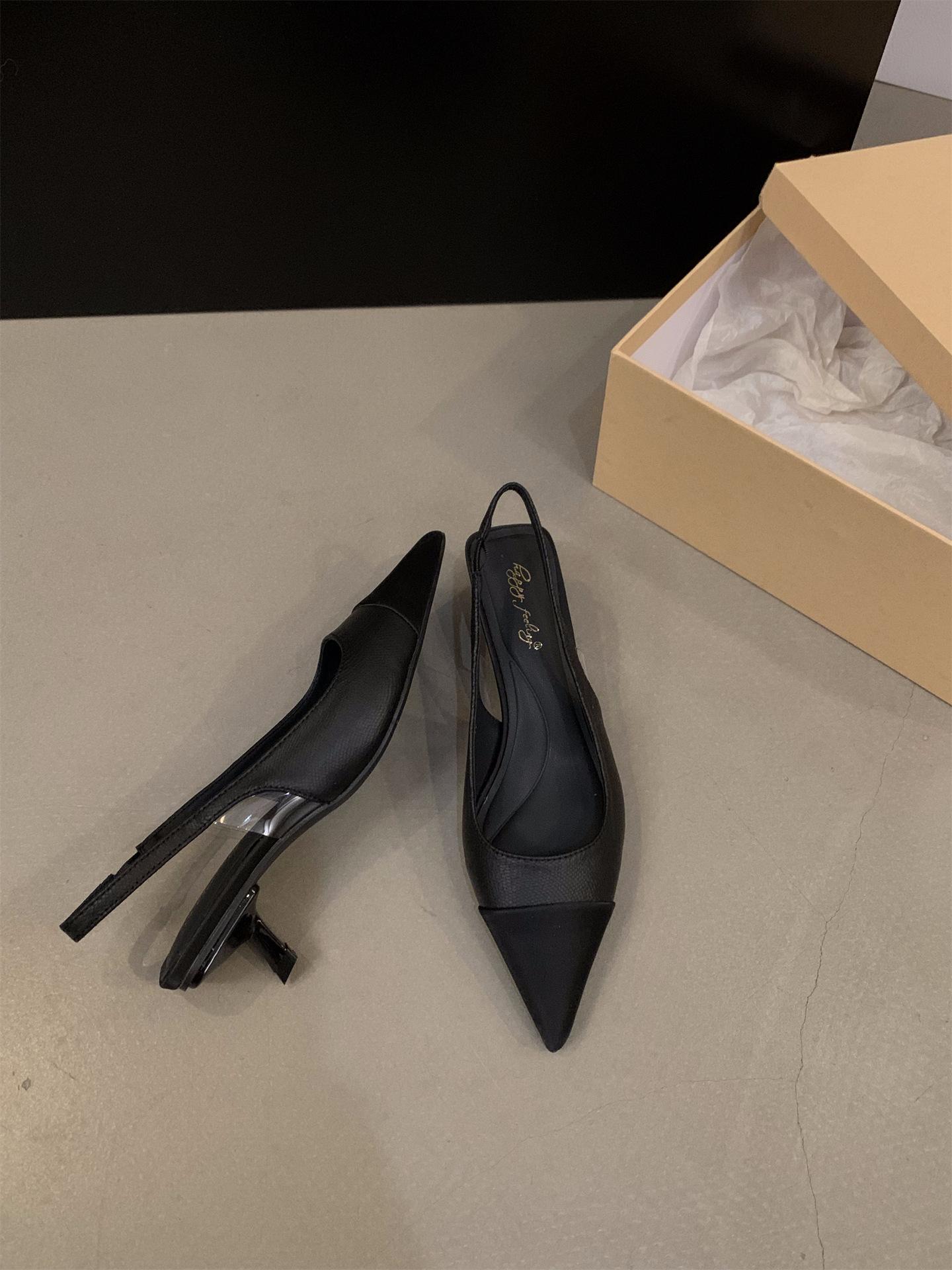 

French silver temperament bag head sandals fairy shoes 2025 new spring and summer pointed high-heeled small fragrant single shoes 35