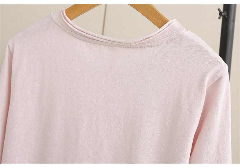 Plus Size Women's Long Sleeve Spring Top - Frayed Hem Snowflake Cotton Shirt, Simple Inner Layer T-shirt for Chubby Girls