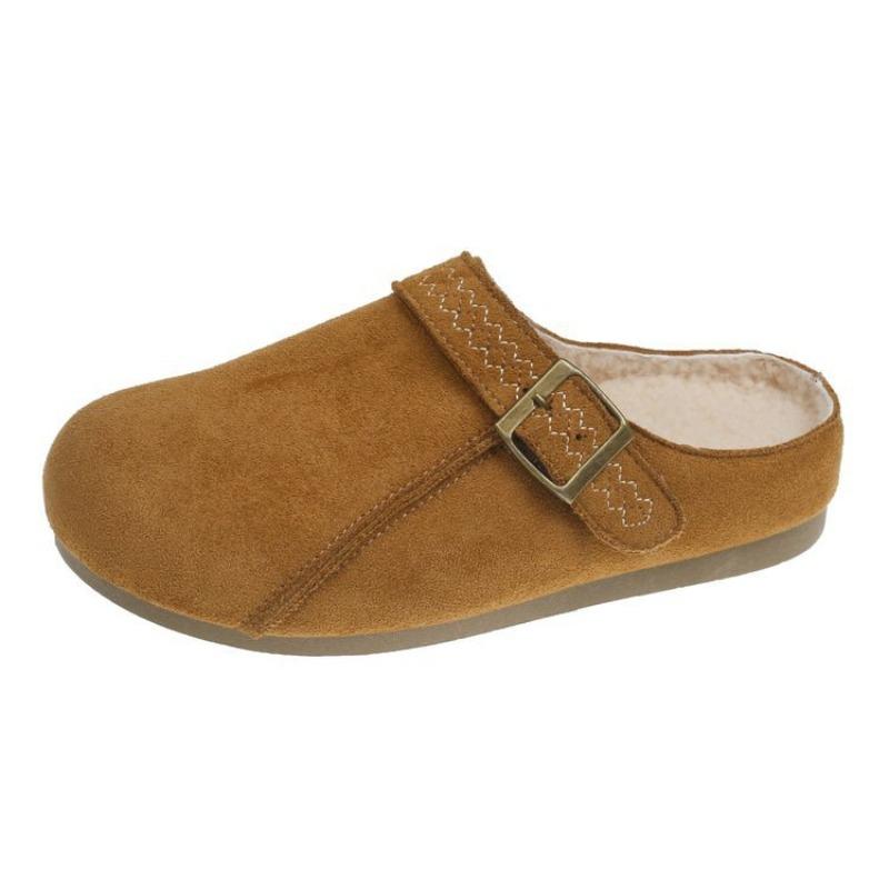 Mao Mao Baotou cotton slippers women wear in autumn and winter, new thick-soled velvet retro one-pedal and half slippers