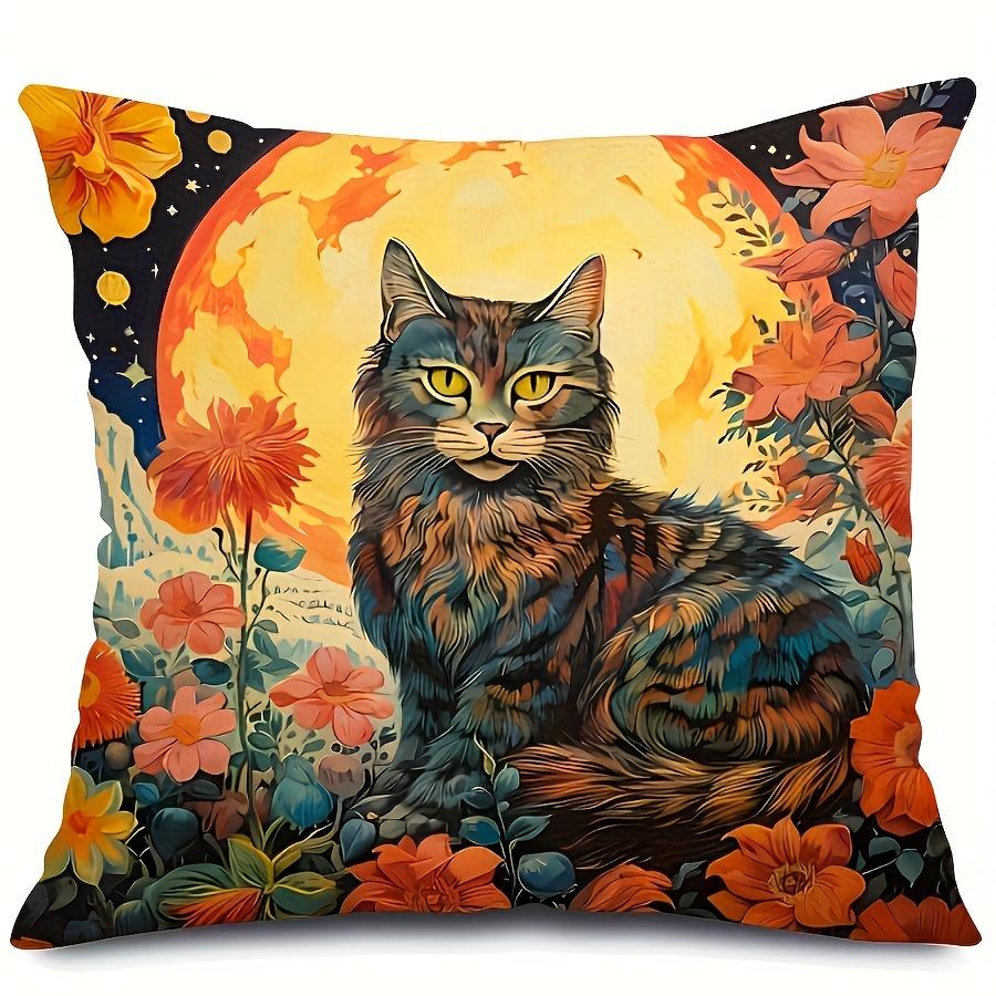Retro Pop Style Cat Theme Digital Printing Pillow Cover Short Plush Suitable Living Rooms Bedrooms Sofas Throw Cushion Cover