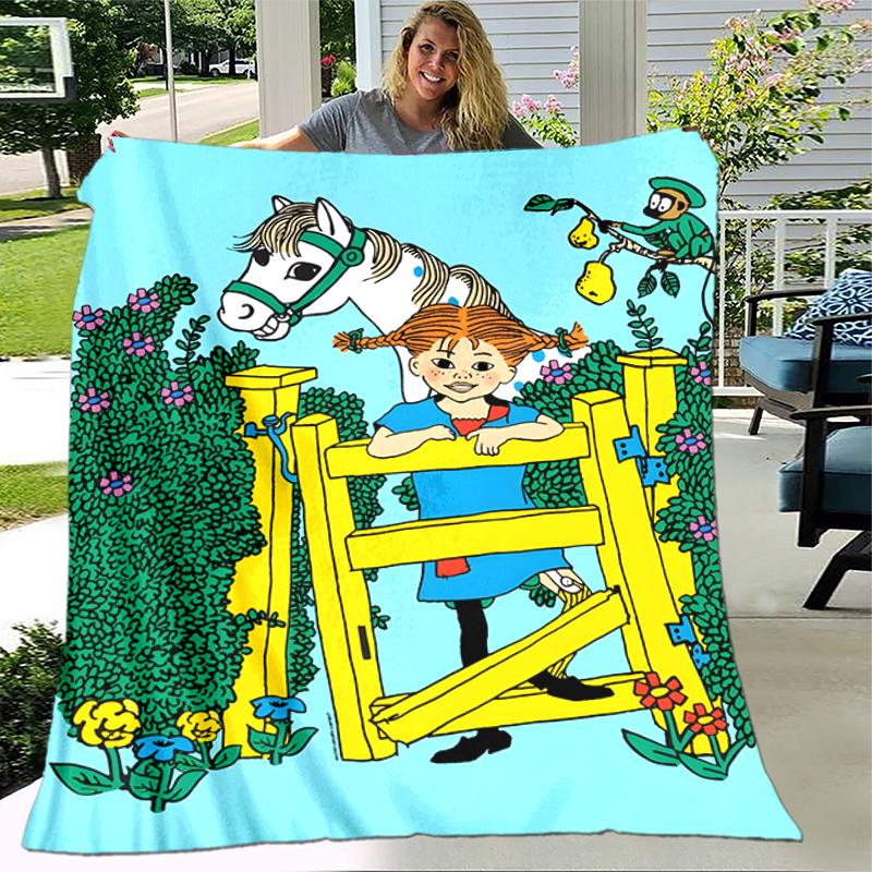 1pc Blanket Pippi Longstocking Print Design, Lightweight Blanket for Sofa, Bed- Soft &Warm, Gift for All Seasons like Christmas, Halloween