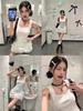 Women's Sleeveless French Knitted Vest Dress - Waist-Cinching First Love Style Little White Dress