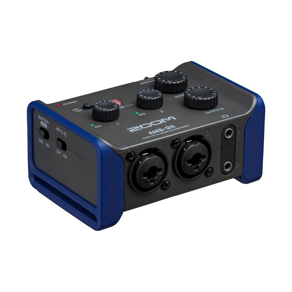 ZOOM Compact Audio Single Switch for Streaming USB AMS-24 Interface, 2-in/4-out, Mode, Type-C Loopback, Battery-Powered