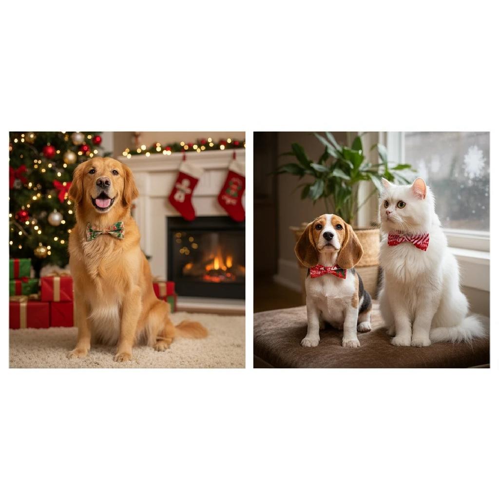 50pcs/lot Christmas Pet Bow Kitten Puppy Collar Flower Wearable Xmas Bow Ties for Dogs Cat Accessories