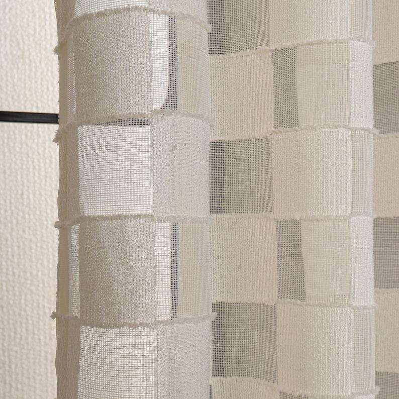 Leinenvorhänge mit quadratischem Muster für Wohnzimmer, Vorhänge mit Stangentaschen und Ösen, böhmische Fenstervorhänge, Schlafzimmervorhänge