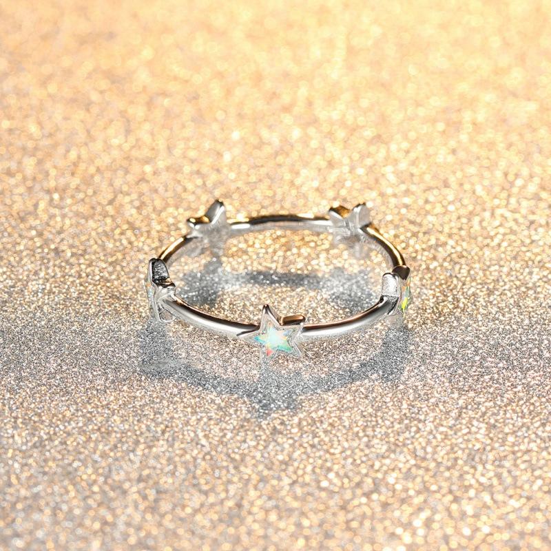 Europe and the United States hot-selling rose gold white opal five-pointed star ring women's simple niche versatile ring
